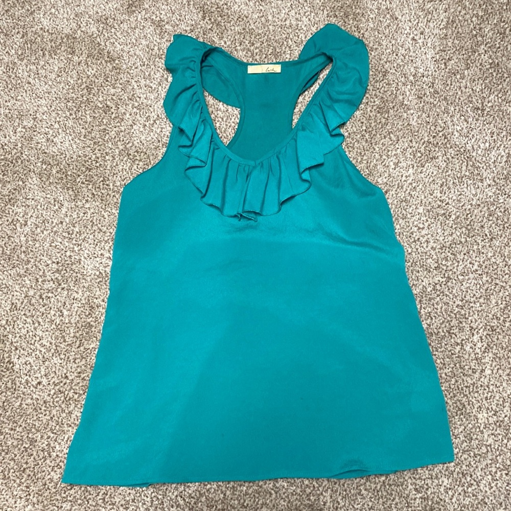 Lush racer back tank blouse with ruffle neckline